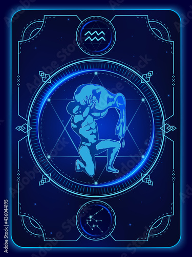 Zodiac signs astrology. Constellations Aquarius horoscope sign in twelve zodiac with galaxy stars background. Vector illustration Modern.
