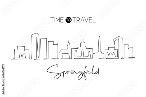 One single line drawing Springfield city skyline  Illinois. World historical town landscape. Best holiday destination postcard. Editable stroke trendy continuous line draw design vector illustration
