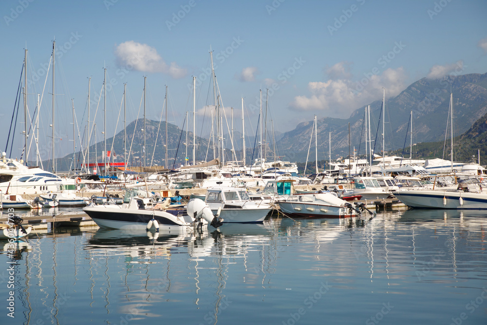 Seascape with yachts and boats on a clear day.