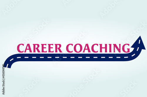 Abstract career coaching vector illustration in flat cartoon style. Text and road with arrow. Mentoring, consulting, and success concept design.