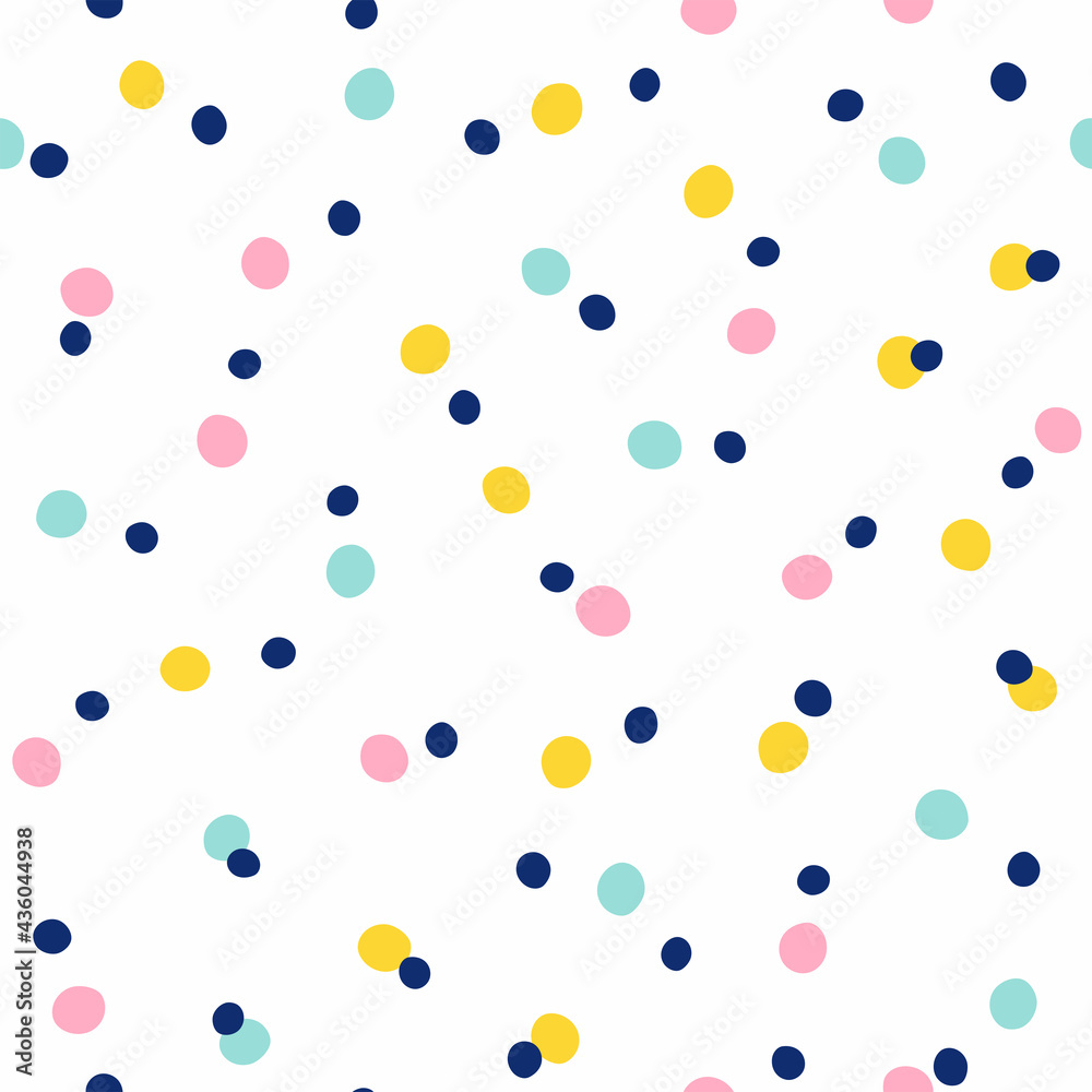Seamless pattern with scattered round spots. Simple girly print. Cute vector illustration. Seamless pattern with scattered round spots. Simple girly print. Cute vector illustration.