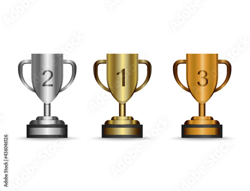 Simple trophies that are lined up with the champion tiers in the cup bowl