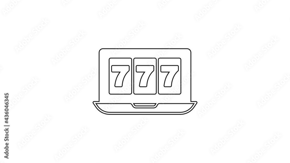 Black line Online slot machine with lucky sevens jackpot icon isolated on white background. Online casino. 4K Video motion graphic animation Black line Online slot machine with lucky sevens jackpot icon isolated on white background. Online casino. 4K Video motion graphic animation