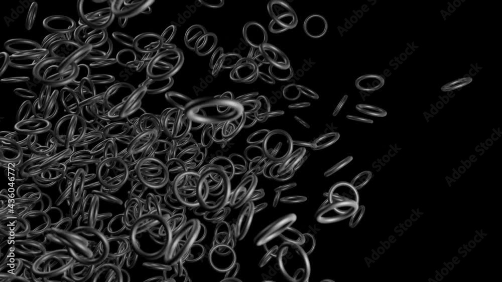 abstract festive background with cloud of torus or rings flashing neon multicolored light randomly. Black rings rotating in the air. Loop beautiful bg in 4k. Smooth wiggling animation, 3d rendering abstract festive background with cloud of torus or rings flashing neon multicolored light randomly. Black rings rotating in the air. Loop beautiful bg in 4k. Smooth wiggling animation, 3d rendering
