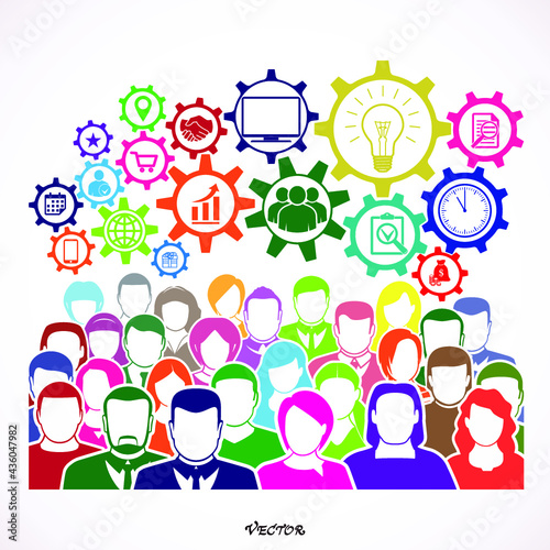 Flat design illustration concepts for business process. Portrait of a brain-storming group