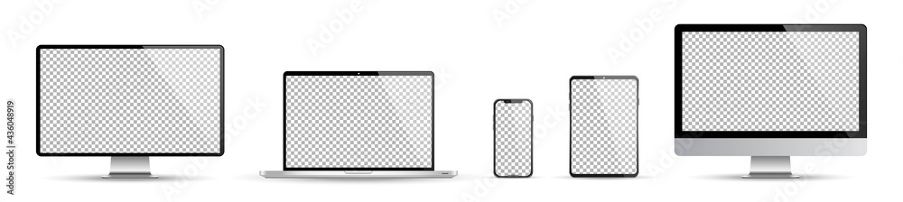 Εκτύπωση καμβά Realistic set of device screen mockup, smartphone, tablet, laptop and monoblock