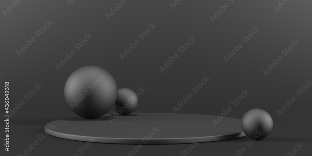 Black stand podium on dark background. Realistic dark platform Black stand podium on dark background. Realistic dark platform