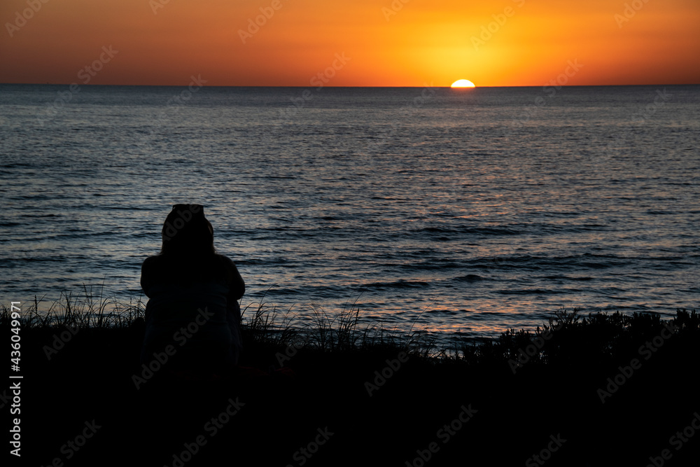 Person Silhouette Watching Sunset