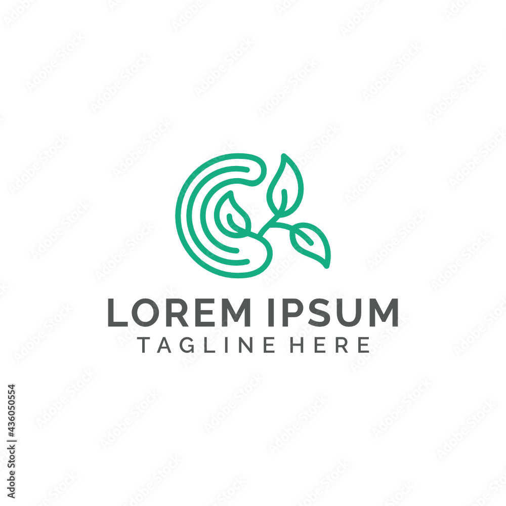 Simple minimalist letter C logo design with leaves Simple minimalist letter C logo design with leaves