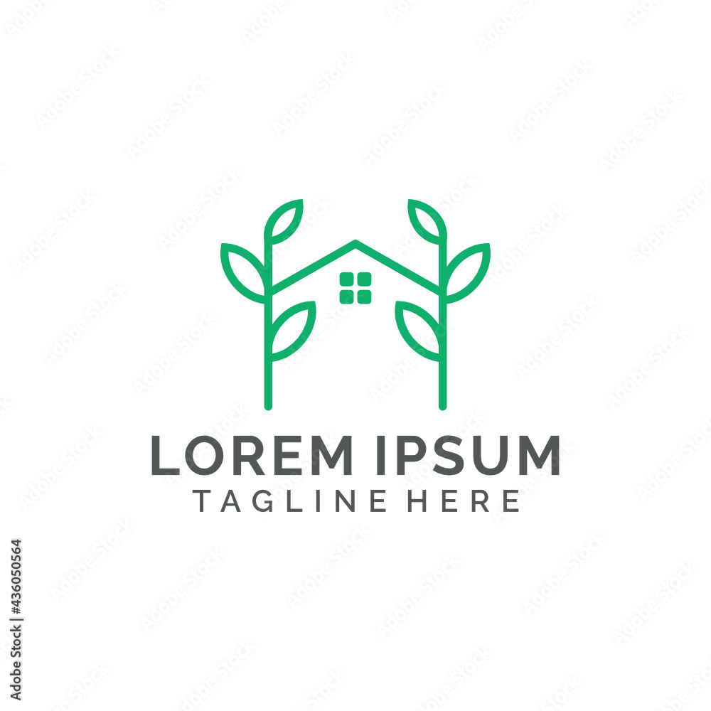 Elegant minimalist home logo design with leaves