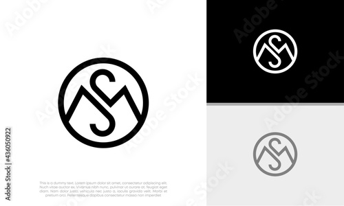 Initial MS. SM logo design. Innovative high tech logo template. Template label for blockchain technology.