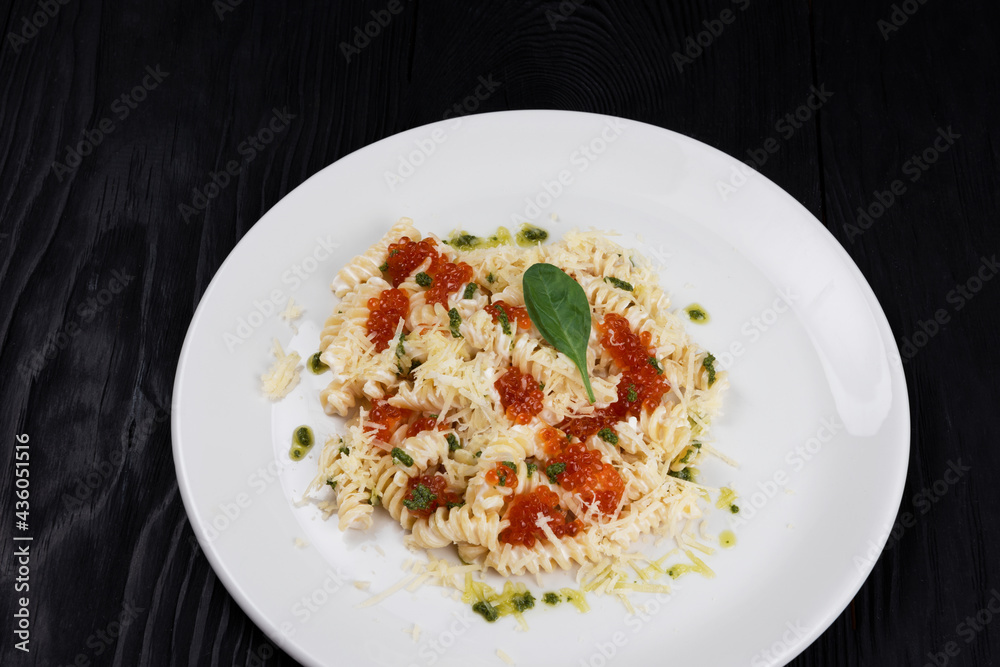 Pasta with red caviar