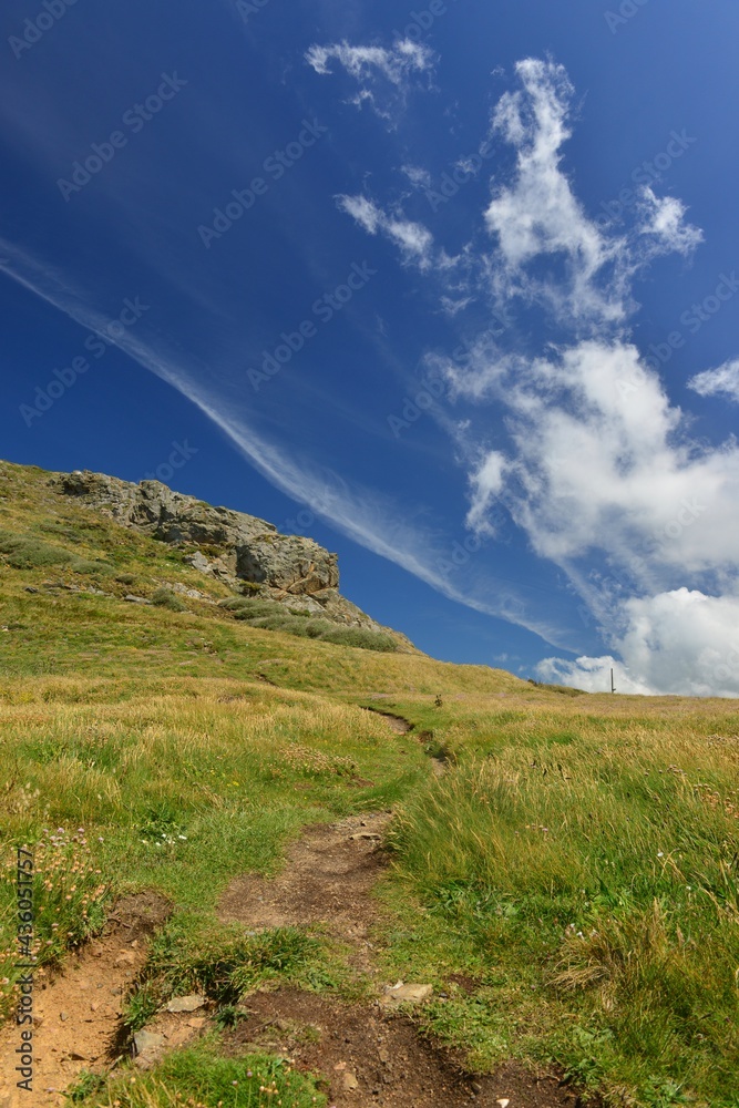 Hill path, Jersey, U.K. Hiking track in Spring.