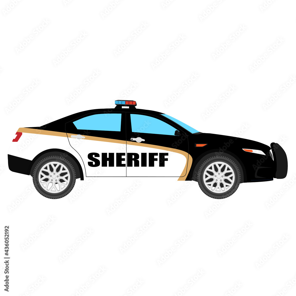 Vector illustration. Police car side view isolated on white background ...