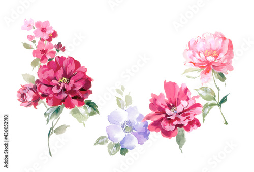 Flowers watercolor illustration.Manual composition.Big Set watercolor elements，Design for textile, wallpapers，Element for design,Greeting card