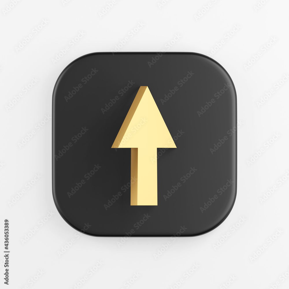 Up arrow gold icon. 3D rendering of black square key button, interface ui ux element. Up arrow gold icon. 3D rendering of black square key button, interface ui ux element.