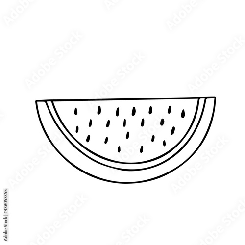 Doodle vector hand drawn slice of watermelon. Summer items, healthy nutrition, organic and vegan yummy food, transparent eps 10 icon clip art.