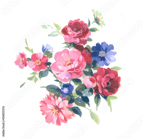 Flowers watercolor illustration.Manual composition.Big Set watercolor elements，Design for textile, wallpapers，Element for design,Greeting card
