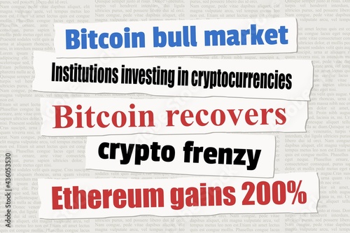 Cryptocurrency and bitcoin investing news. Vector illustration.