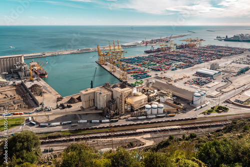 Aerial photo of the Port of Barcelona on a sunny day