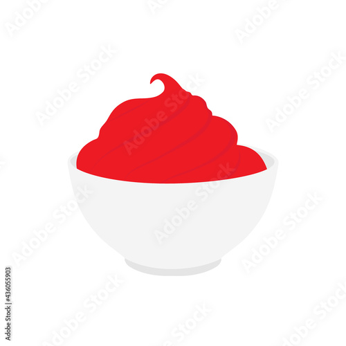 Ketchup in bowl isolated on white background. Portion of tomato sauce.