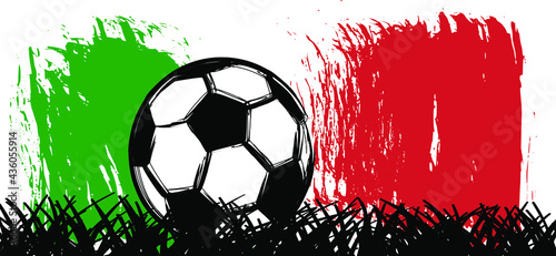 Flat vector black grunge soccer ball with the flag of Italy. Grungy football. 2020, 2021 Cartoon sport EK, WK pictogram. Euro sports game cup. 