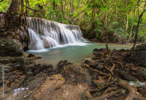 Huay Mae Khamin Waterfall Waterfall paradise Travel all year at Kanchanaburi  a 7-tiered waterfall in a national park with hiking trails  famous waterfalls in Thailand.