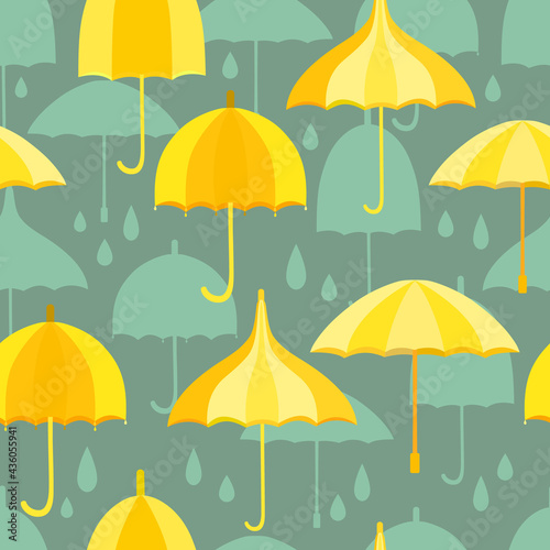 Seamless pattern with an umbrellas and rain