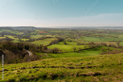 View of the Severn Vale from Coaley Peak, Cotswolds, Gloucestershire, UK