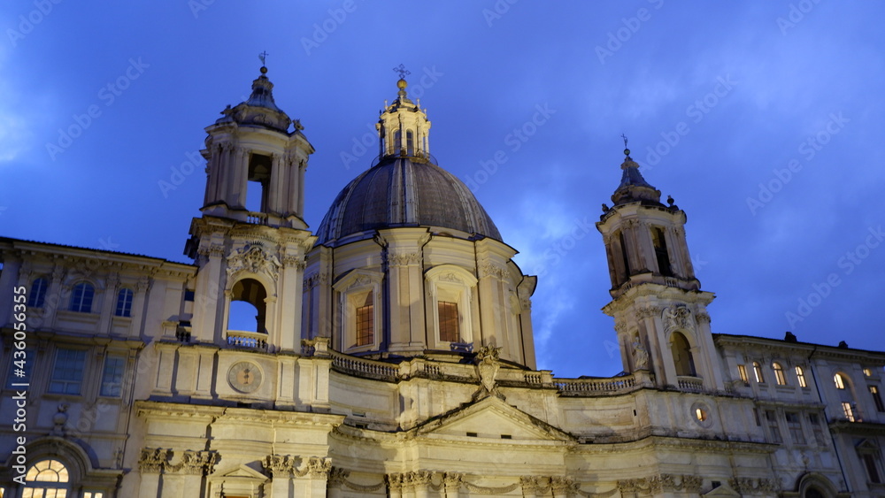Sant'Agnese in Agone and Fiumi Fountain at Piazza Navona in Rome, Italy