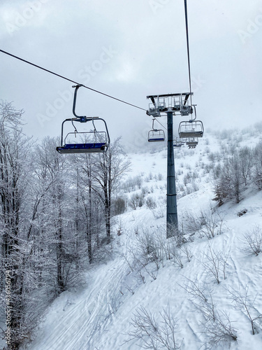 A ski resort on a cloudy day