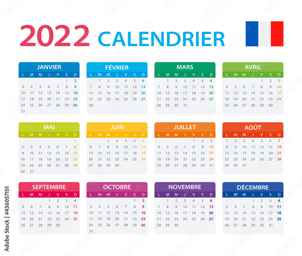 Obraz 2022 Calendar French Vector Illustration French Version 