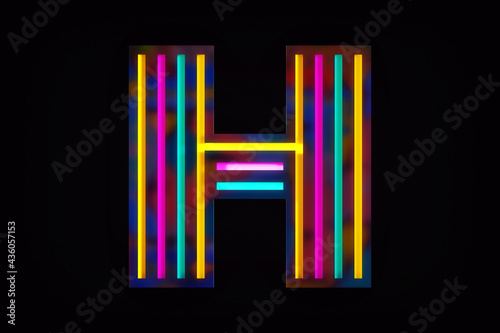 Neon style isolated letter H. Nice template for headline poster titles and website banners or headers. High definition 3D rendering.