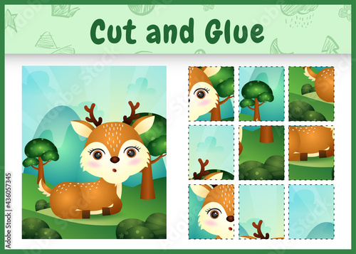 Children board game cut and glue with a cute deer