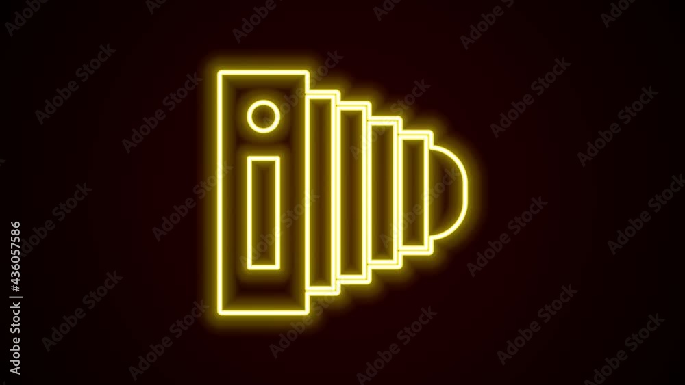 Glowing neon line Photo camera icon isolated on black background. Foto camera. Digital photography. 4K Video motion graphic animation