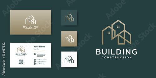 Building logo template with creative line art style Premium Vector