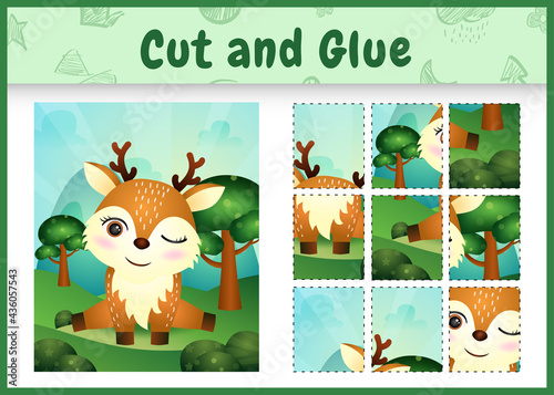 Children board game cut and glue with a cute deer