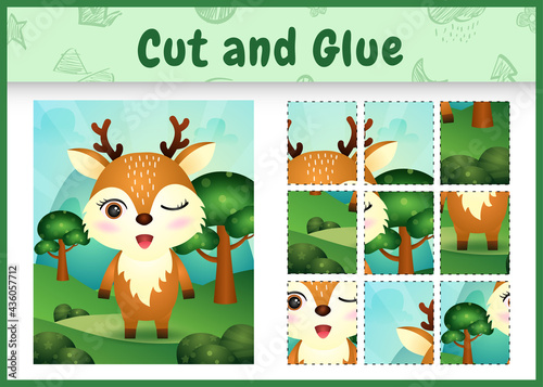 Children board game cut and glue with a cute deer