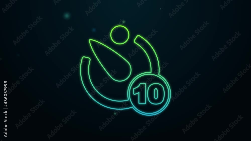 Glowing neon line Camera timer icon isolated on black background. Photo exposure. Stopwatch timer 10 seconds. 4K Video motion graphic animation