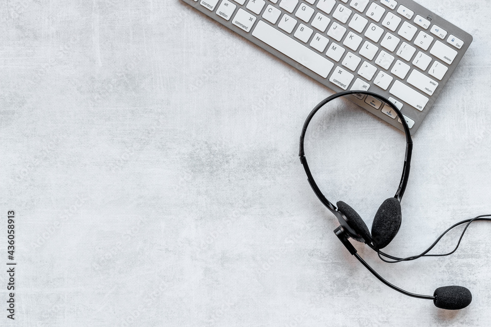 Voip headset for commenication it support call center. Top view Voip headset for commenication it support call center. Top view