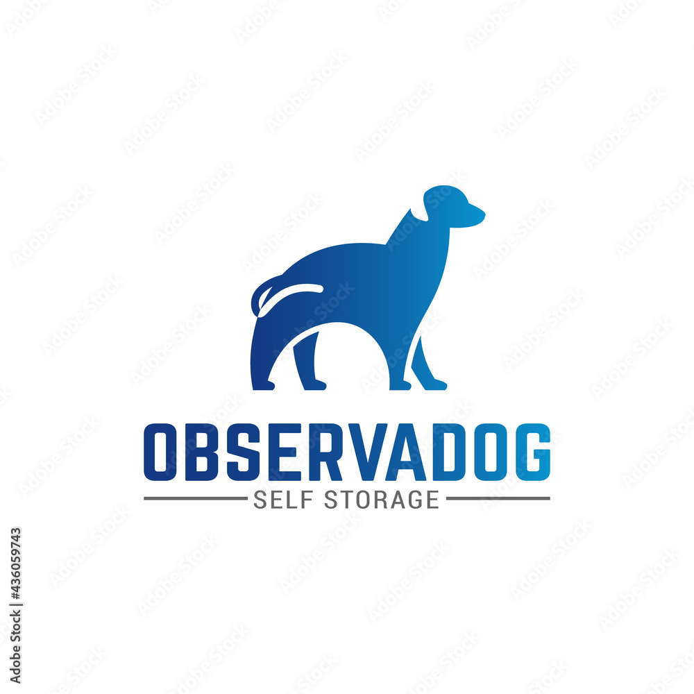 Labrador Retriever Dog Silhouette Logo Design Template. Modern flat minimalist logo design. Observadog stands for Observation Dog.
