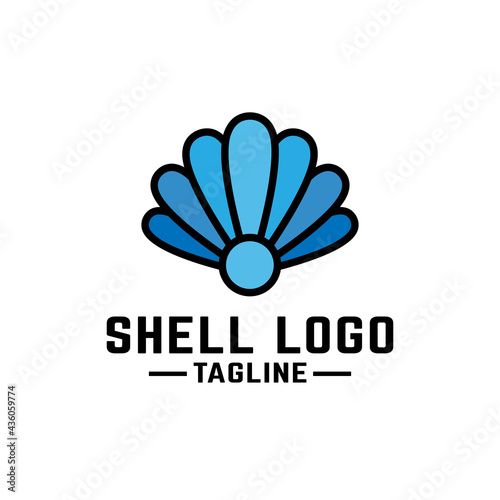 Blue seashell logo design template. The shell design is light blue to illustrate the technology. Suitable for digital technology corporate brand companies.