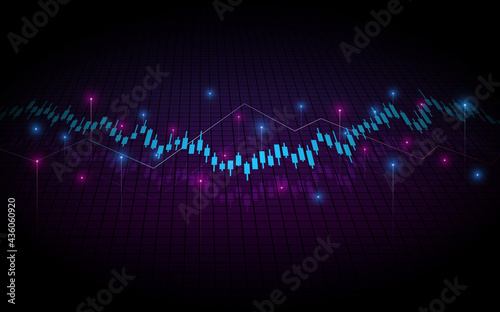 financial graph with up trend line candlestick chart in stock market on blue color background