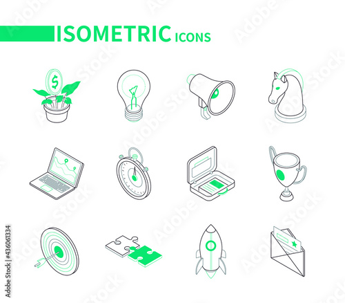 Business and marketing - modern line isometric icons