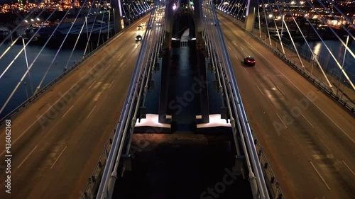 Drone footage of the new cable-stayed Goethals bridge by night. Goethals bridge spans Arthur Kill strait, between Elizabeth, NJ and Staten Island, NY photo