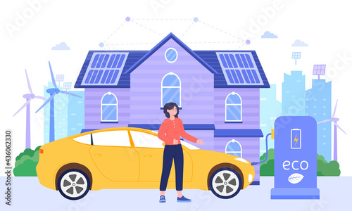 Electric car park charging at home charger station