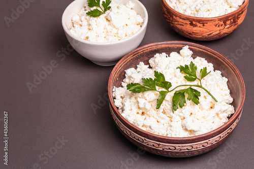 Cottage cheese in a ceramic bowl