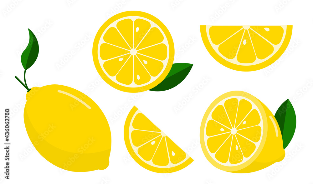 Realistic collection of juicy lemon pieces.