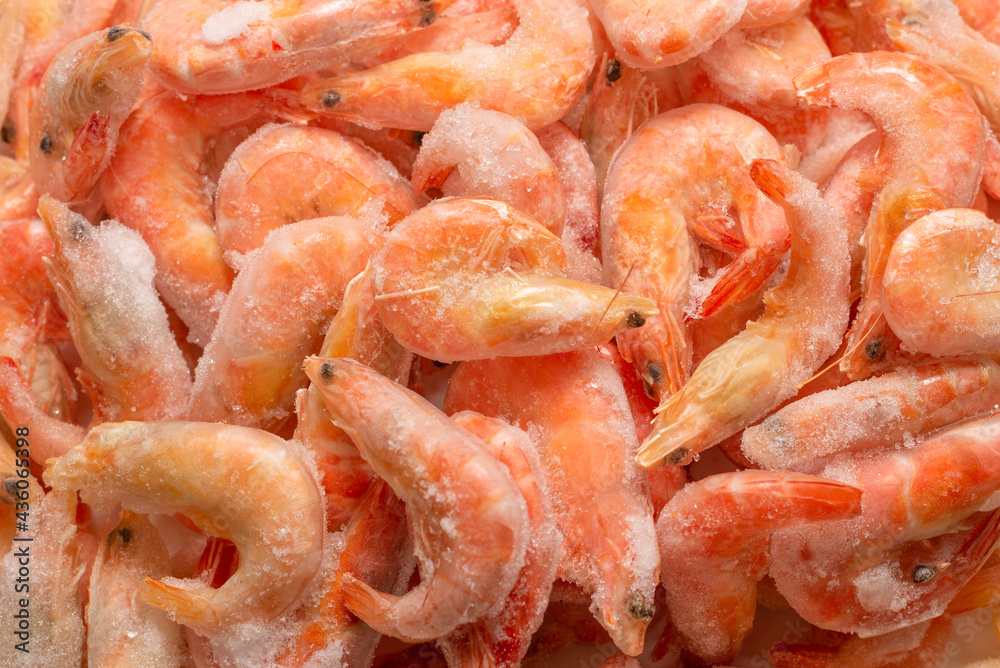Fresh shrimps in ice. Top view. Fresh shrimps in ice. Top view.