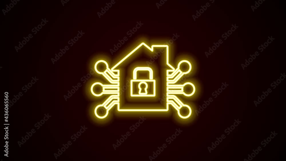 Glowing neon line Smart home icon isolated on black background. Remote control. 4K Video motion graphic animation Glowing neon line Smart home icon isolated on black background. Remote control. 4K Video motion graphic animation